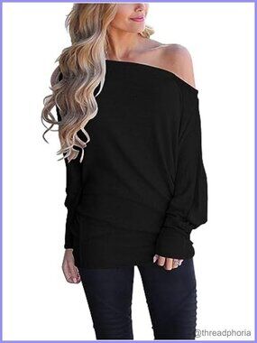 Women's Long Sleeve Off Shoulder Tunic Top Oversized Blouse